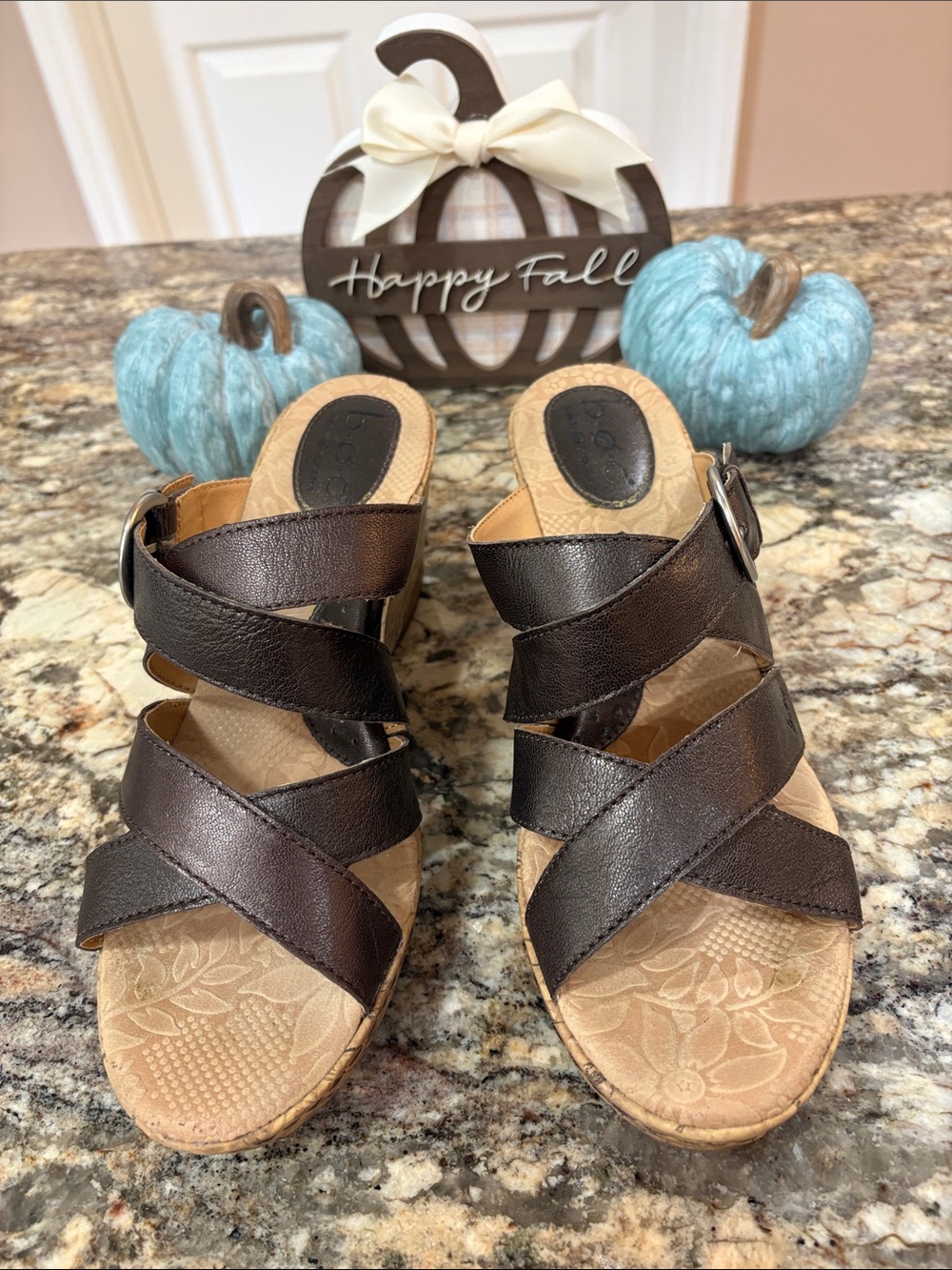 NWOT Born Brown Leather Wedge Sandals